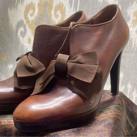 Ralph Lauren 2007 Runway Collection Made in Italy Brown Calf Platform Bow Bootie - Picture 8 of 16